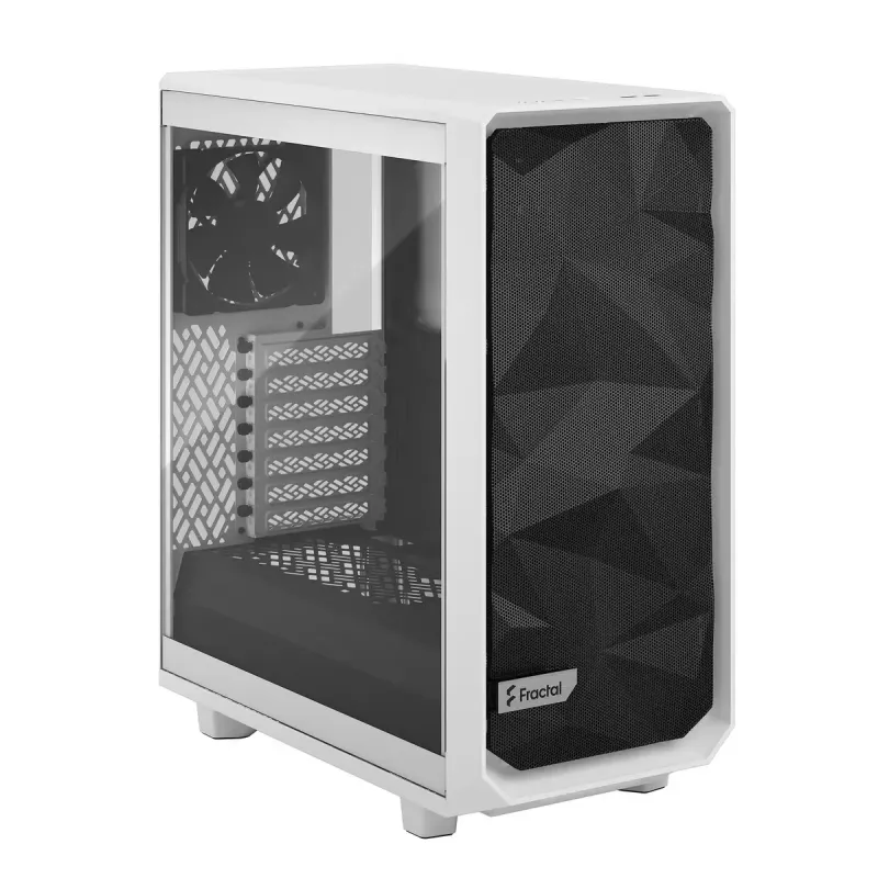 PC korpusas Fractal Design Meshify 2 Compact — baltas, ATX maitinimo šaltiniui, 2×140 mm priekyje, 1×120 mm gale, 2,5 colio/3,5 colio diskams, 210×424×475 mm