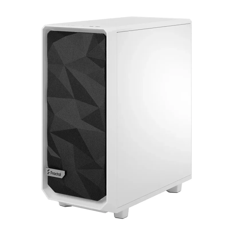 PC korpusas Fractal Design Meshify 2 Compact — baltas, ATX maitinimo šaltiniui, 2×140 mm priekyje, 1×120 mm gale, 2,5 colio/3,5 colio diskams, 210×424×475 mm
