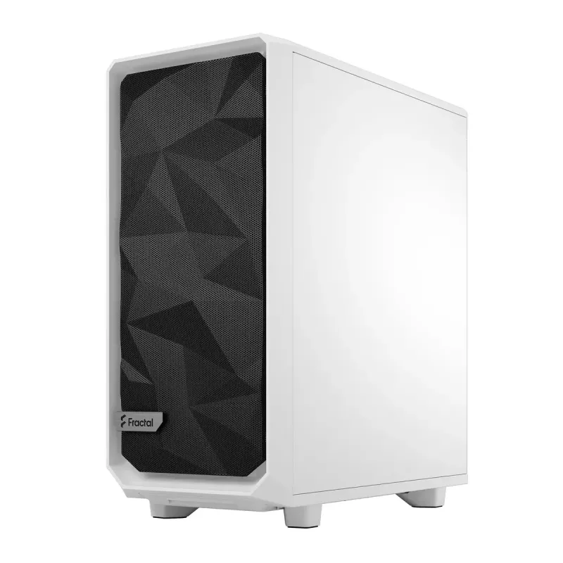 PC korpusas Fractal Design Meshify 2 Compact — baltas, ATX maitinimo šaltiniui, 2×140 mm priekyje, 1×120 mm gale, 2,5 colio/3,5 colio diskams, 210×424×475 mm