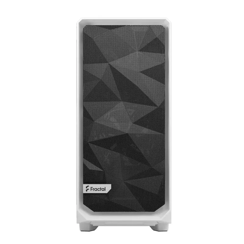 PC korpusas Fractal Design Meshify 2 Compact — baltas, ATX maitinimo šaltiniui, 2×140 mm priekyje, 1×120 mm gale, 2,5 colio/3,5 colio diskams, 210×424×475 mm