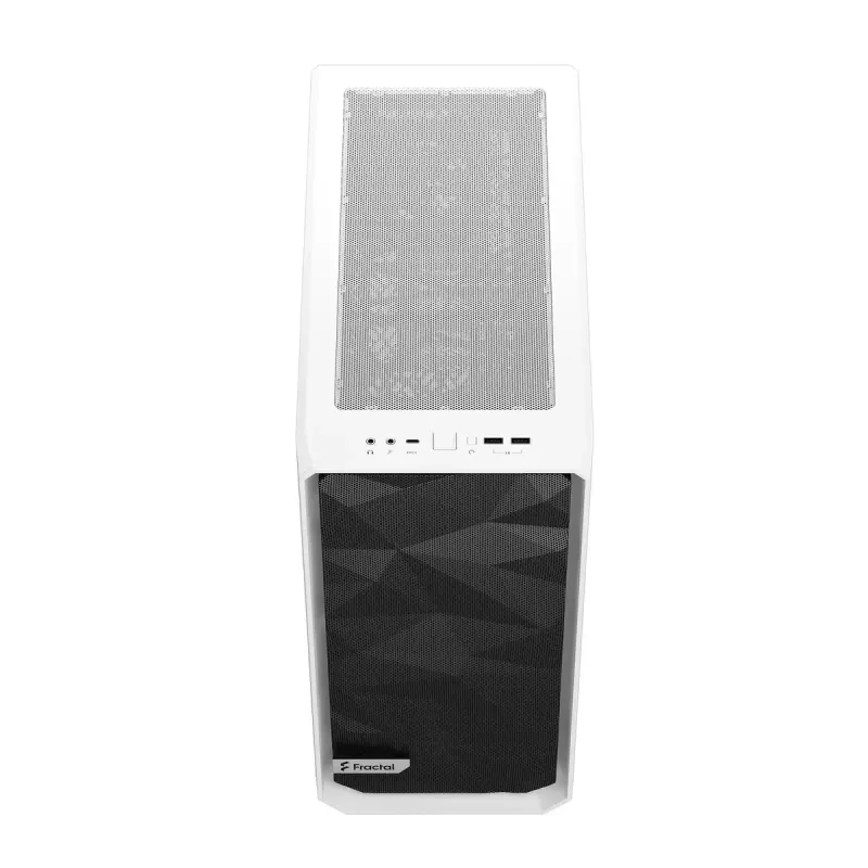 PC korpusas Fractal Design Meshify 2 Compact — baltas, ATX maitinimo šaltiniui, 2×140 mm priekyje, 1×120 mm gale, 2,5 colio/3,5 colio diskams, 210×424×475 mm