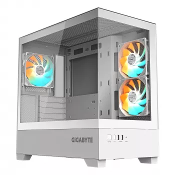 GIGABYTE C201 PANORAMIC ICE korpusas - Mid Tower, m-ATX, 360mm radiatoriaus palaikymas, 3 iš anksto sumontuoti ventiliatoriai, USB 3.0, RGB Fusion palaikymas