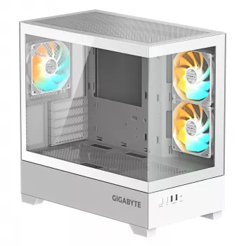 GIGABYTE C201 PANORAMIC ICE korpusas - Mid Tower, m-ATX, 360mm radiatoriaus palaikymas, 3 iš anksto sumontuoti ventiliatoriai, USB 3.0, RGB Fusion palaikymas