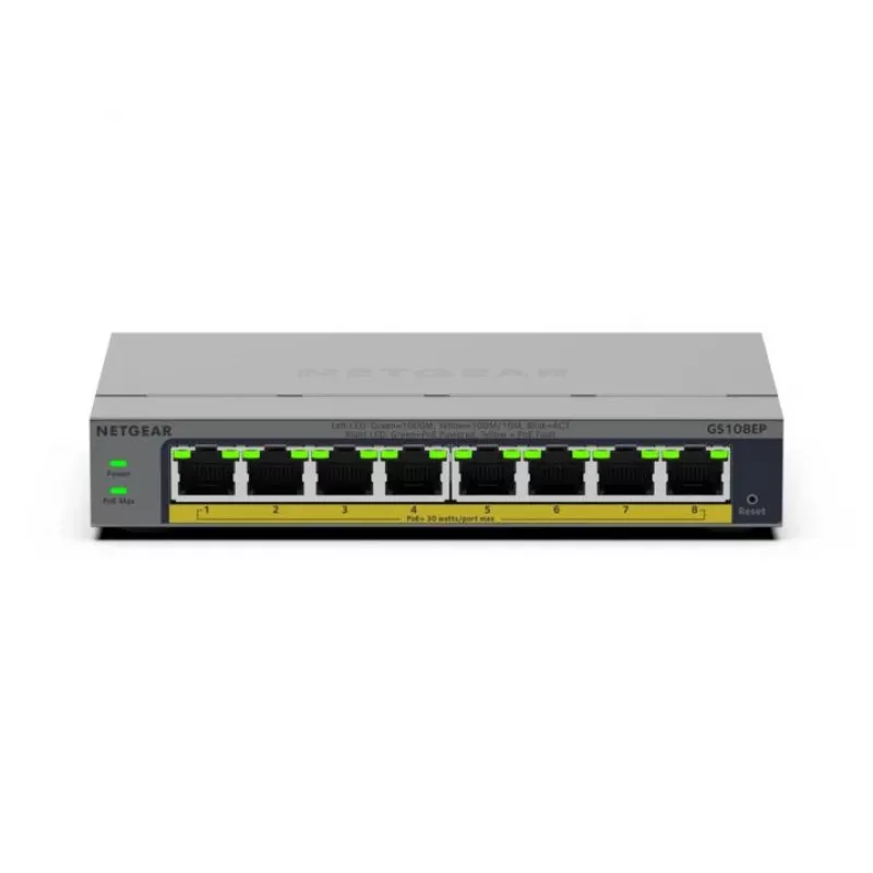 NETGEAR GS108EP valdomas L2/L3 gigabito eterneto (10/100/1000) jungiklis, pilkas