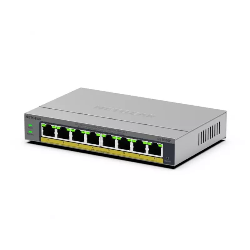 NETGEAR GS108EP valdomas L2/L3 gigabito eterneto (10/100/1000) jungiklis, pilkas
