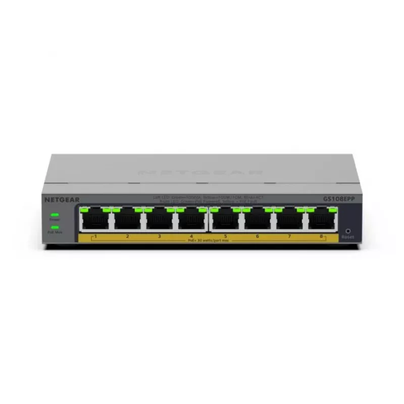 NETGEAR GS108EPP 8 prievadų nevaldomas Gigabit Ethernet (10/100/1000) su PoE+ stalinis/sieninis pilkas