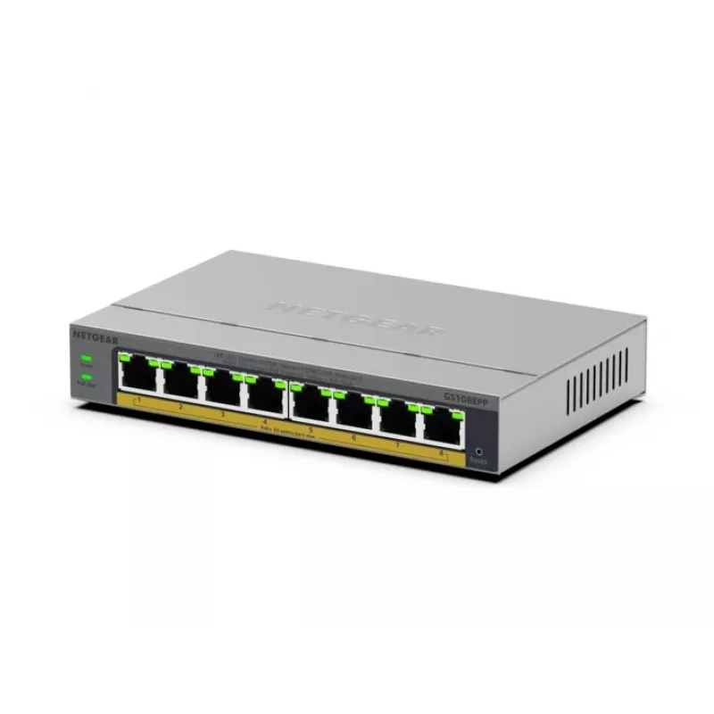 NETGEAR GS108EPP 8 prievadų nevaldomas Gigabit Ethernet (10/100/1000) su PoE+ stalinis/sieninis pilkas