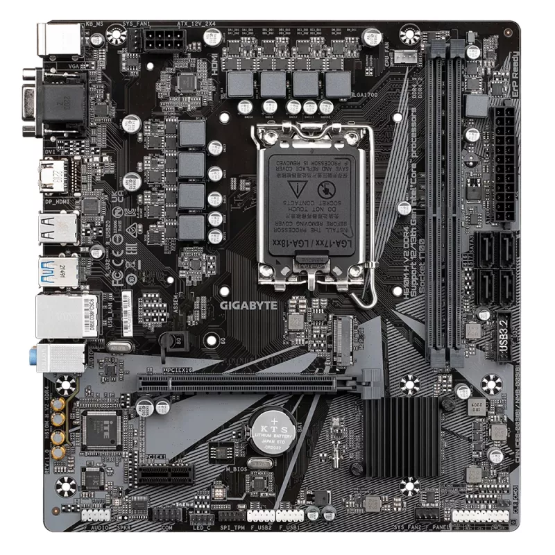 GIGABYTE H610M H V2 DDR4 pagrindinė plokštė – palaiko Intel Core 14-os kartos procesorius, 6+1+1 hibridinis skaitmeninis VRM, iki 3200MHz DDR4 (OC), 1xPCIe 3.0 M.2, GbE LAN, USB 3.2 Gen 1