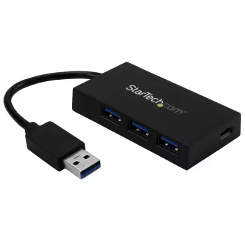 StarTech.com 4 prievadų USB 3.0 šakotuvas – USB Type-A šakotuvas su 1x USB-C ir 3x USB-A (SuperSpeed 5Gbps) – maitinamas iš USB magistralės arba iš tinklo – nešiojamas USB 3.2 Gen 1 BC 1.2 įkrovimo šakotuvas su maitinimo adapteriu