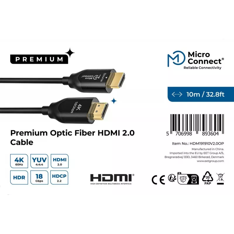 Microconnect Premium Optic HDMI laidas 10 m