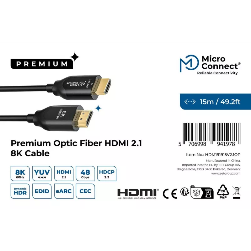 MicroConnect Premium Optic HDMI kabelis 15 m
