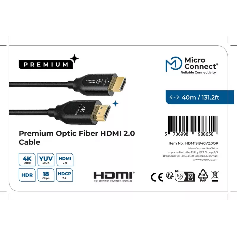 MicroConnect Premium Optic HDMI laidas 40 m