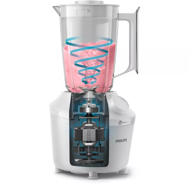 Stalinis blenderis Philips HR2041/00 — 450 W, 1,9 l plastikinis dubuo, nerūdijančio plieno peiliai, baltas