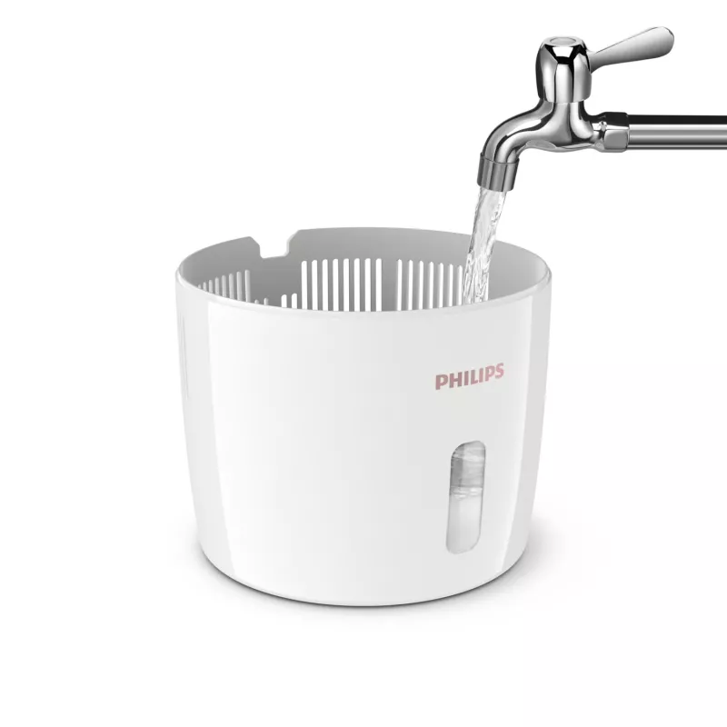 Drėkintuvas Philips HU2716/10 – 2 L bakas, 17 W, 220–240 V, baltas/rožinis auksas, kompaktiškas 220×220×350 mm