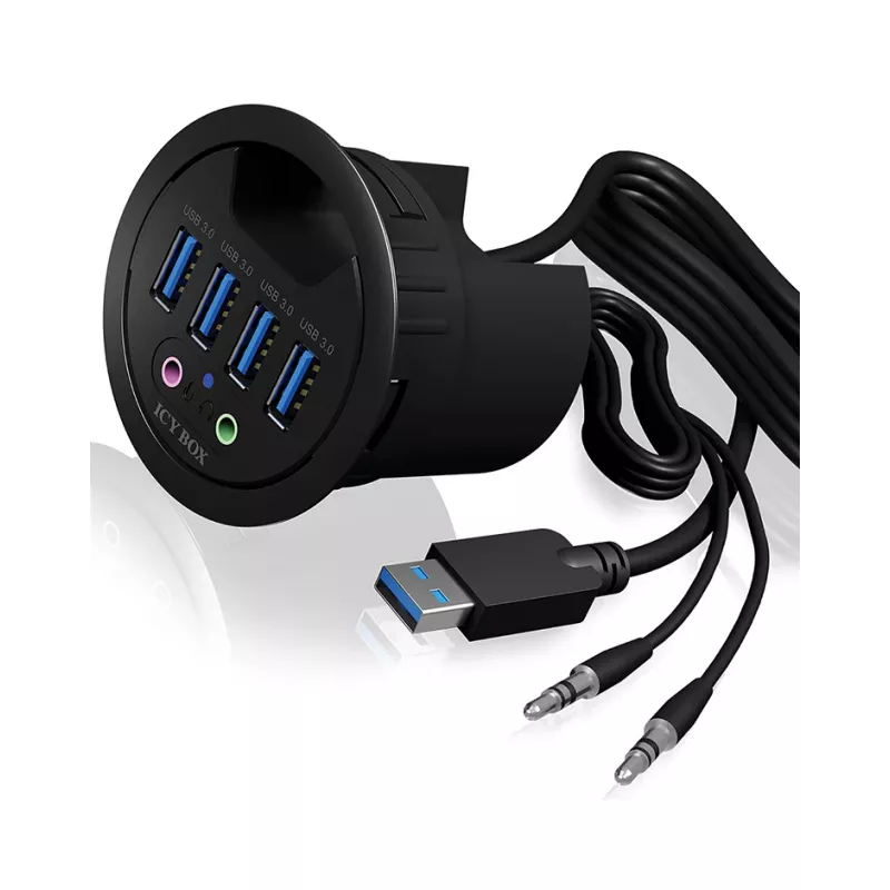ICY BOX IB-HUB1403A USB 3.0 šakotuvas su garso jungtimis, juodas