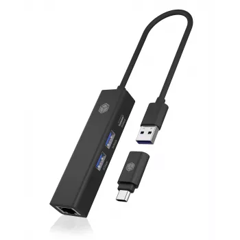 ICY BOX IB-HUB1439-LAN Laidinė USB 3.2 Gen 1 (3.1 Gen 1) Type-A jungtis Juoda