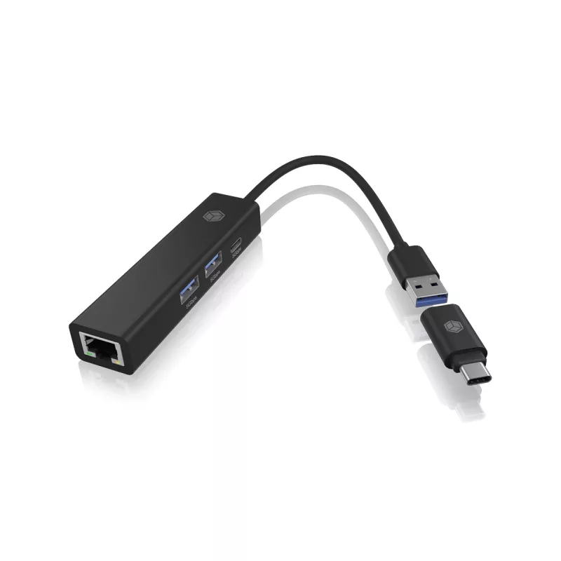 ICY BOX IB-HUB1439-LAN Laidinė USB 3.2 Gen 1 (3.1 Gen 1) Type-A jungtis Juoda