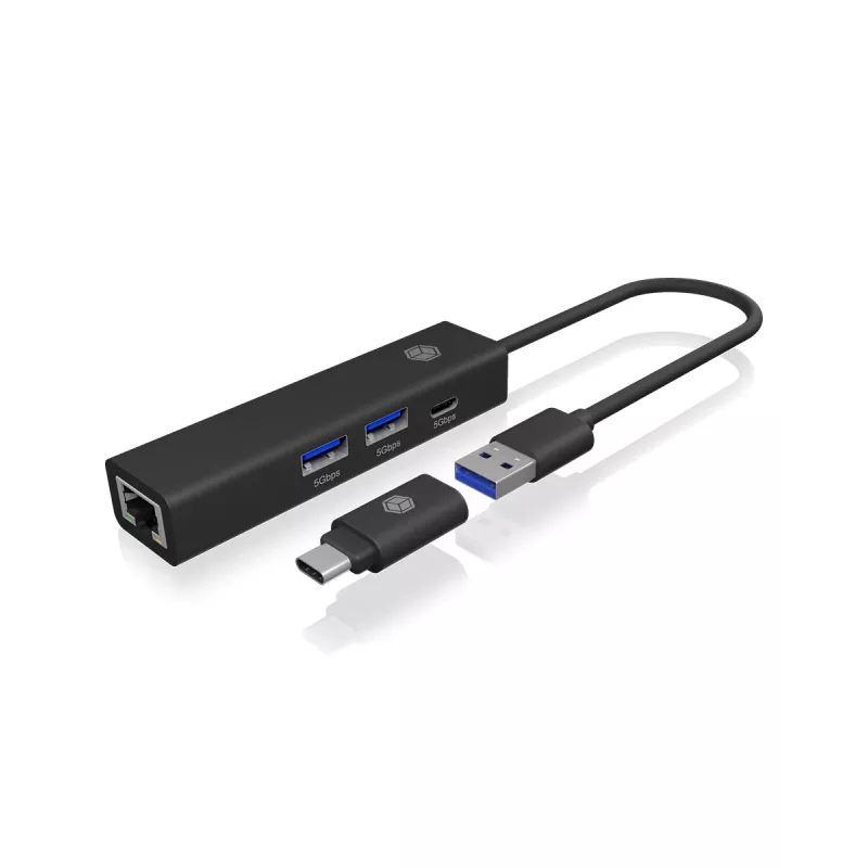 ICY BOX IB-HUB1439-LAN Laidinė USB 3.2 Gen 1 (3.1 Gen 1) Type-A jungtis Juoda