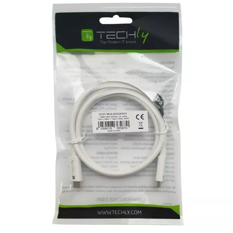 USB4 Gen 3x2 laidas Techly ICOC-MU4-40G240W1 1 m USB-C baltas