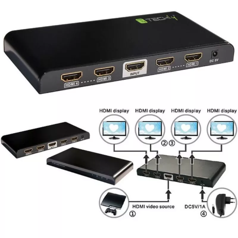 Techly Splitter HDMI 2.0 4K UHD 3D 4 krypčių
