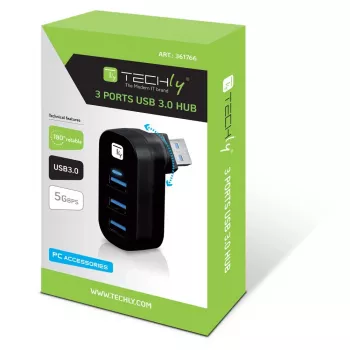 Techly IUSB3-HUB3-ROTB USB 3.2 Gen 1 trijų prievadų šakotuvas, juodas