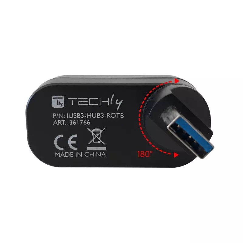 Techly IUSB3-HUB3-ROTB USB 3.2 Gen 1 trijų prievadų šakotuvas, juodas