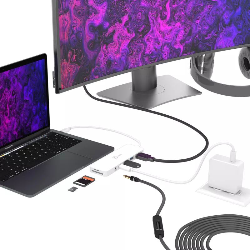 USB-C kelių prievadų adapteris j5create JCD373-N 60W Power Delivery 4K