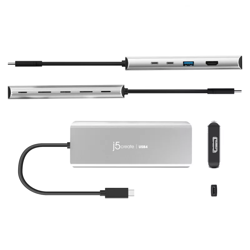USB centras j5create JCD401 Dual 4K Multi-Port Hub sidabrinis laidinis USB 3.2 Gen 2