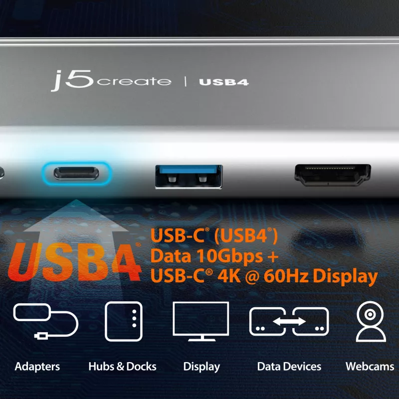 USB centras j5create JCD401 Dual 4K Multi-Port Hub sidabrinis laidinis USB 3.2 Gen 2