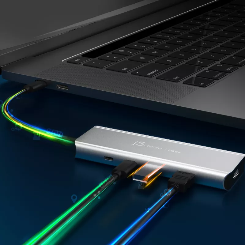 USB centras j5create JCD401 Dual 4K Multi-Port Hub sidabrinis laidinis USB 3.2 Gen 2