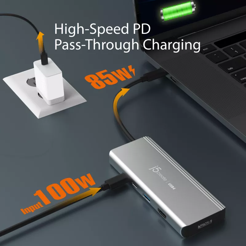 USB centras j5create JCD401 Dual 4K Multi-Port Hub sidabrinis laidinis USB 3.2 Gen 2