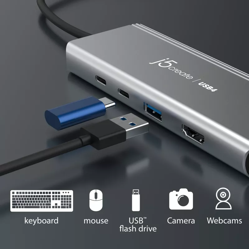 USB centras j5create JCD401 Dual 4K Multi-Port Hub sidabrinis laidinis USB 3.2 Gen 2