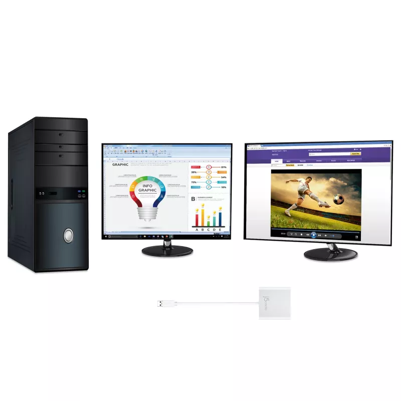 j5create JUA365 USB™ 3.0 į Dual HDMI kelių monitorių adapteris, sidabrinis