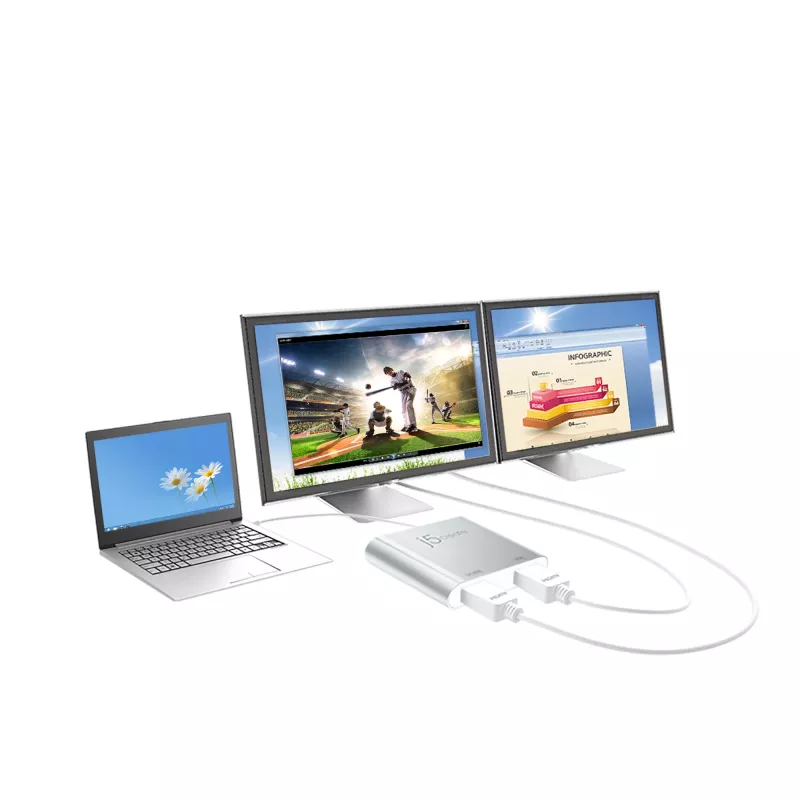 j5create JUA365 USB™ 3.0 į Dual HDMI kelių monitorių adapteris, sidabrinis