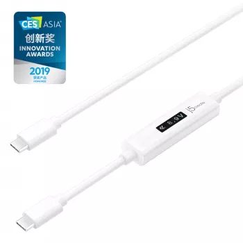 j5create JUCP14 USB-C™ 2.0 į USB-C™ laidas su OLED dinaminiu galios matuokliu, baltas, 1,2 m