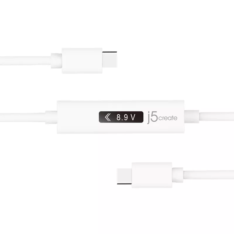 j5create JUCP14 USB-C™ 2.0 į USB-C™ laidas su OLED dinaminiu galios matuokliu, baltas, 1,2 m