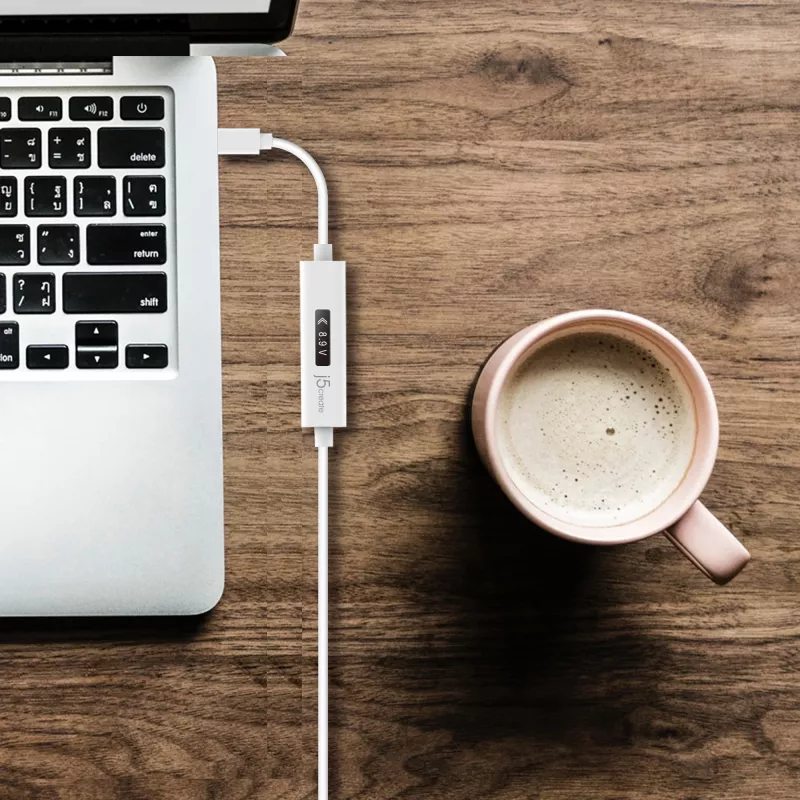 j5create JUCP14 USB-C™ 2.0 į USB-C™ laidas su OLED dinaminiu galios matuokliu, baltas, 1,2 m