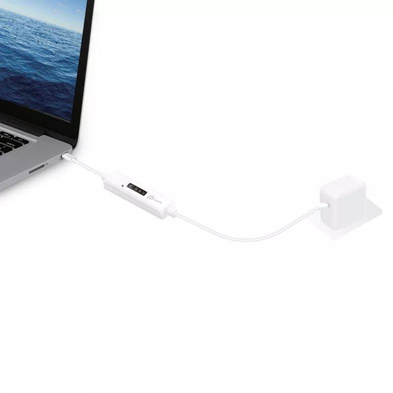 j5create JUCP14 USB-C™ 2.0 į USB-C™ laidas su OLED dinaminiu galios matuokliu, baltas, 1,2 m