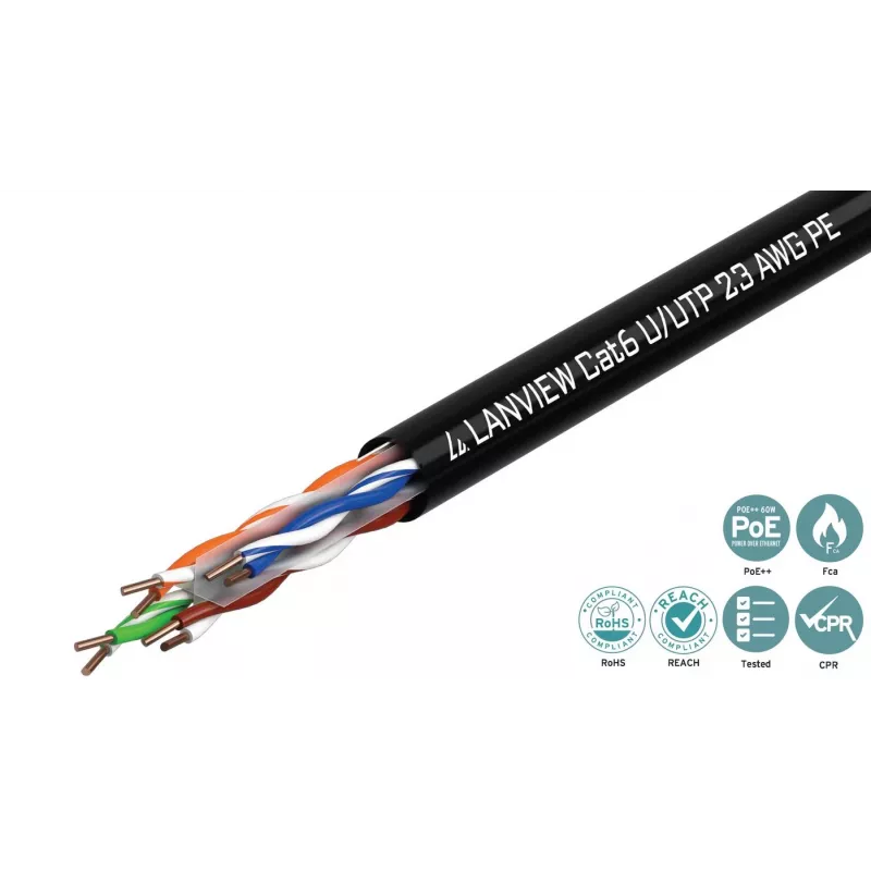 Lanview LVN122151 tinklo kabelis juodas 305 m Cat6 U/UTP 10000 Mbit/s