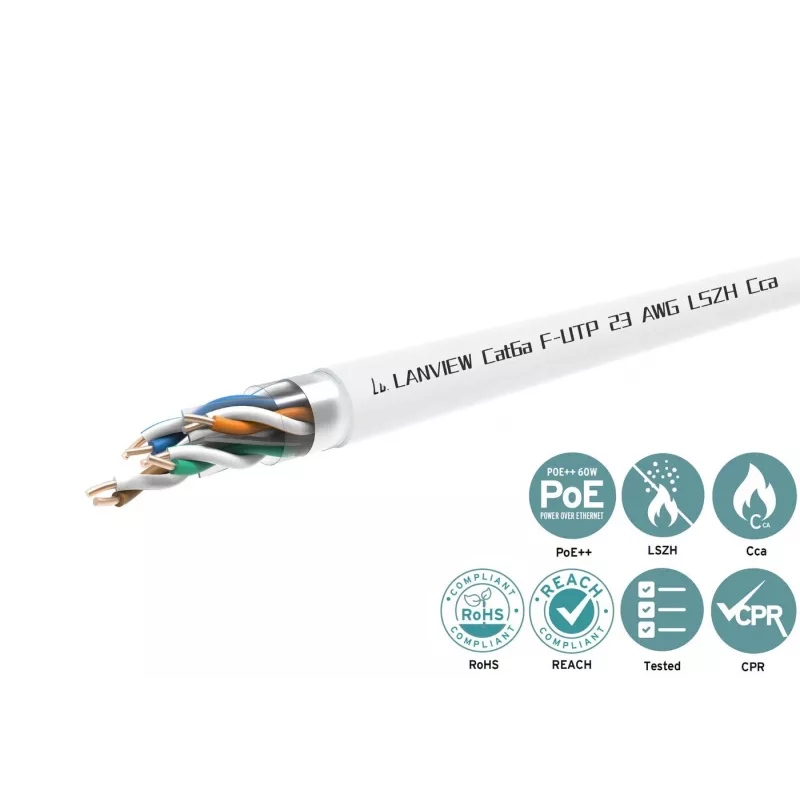 Cat6a F-UTP 4x2xAWG23 LSZH baltas 305m, gaisrinė klasė Cca