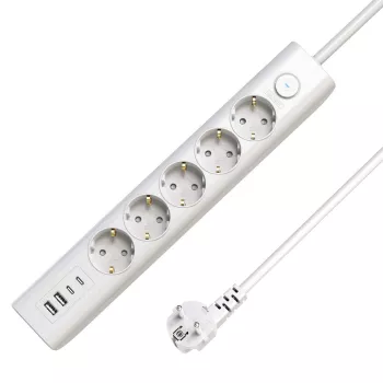 Microconnect 5-ių angų USB Schuko ilgintuvas su jungikliu 1,5 m, baltas