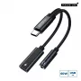 Microconnect MC-USBC-AUDIOCF USB-C į USB-C PD ir 3,5 mm audio adapteris, 13 cm, sidabrinis