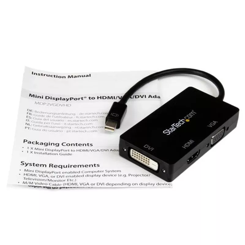 StarTech.com kelioninis garso/vaizdo adapteris: 3-in-1 Mini DisplayPort į VGA, DVI arba HDMI keitiklis