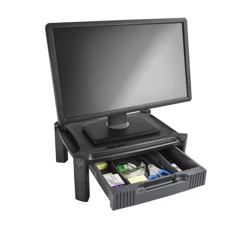 StarTech.com MONSTADJD – Reguliuojamo aukščio monitoriaus stovas su stalčiumi, laisvai pastatomas, 10 kg, 33–81,3 cm, juodas