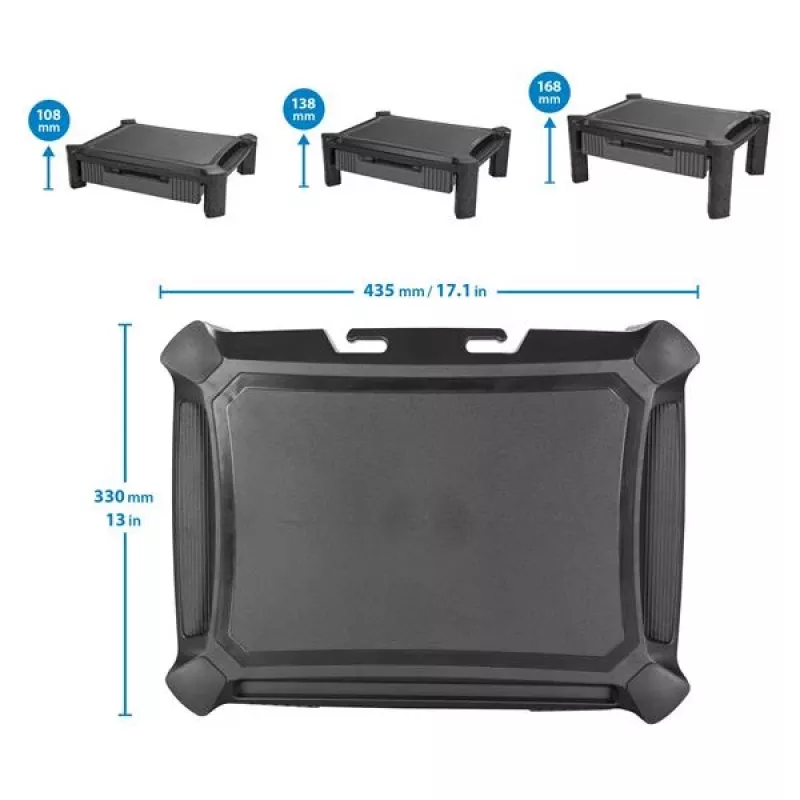 StarTech.com MONSTADJD – Reguliuojamo aukščio monitoriaus stovas su stalčiumi, laisvai pastatomas, 10 kg, 33–81,3 cm, juodas