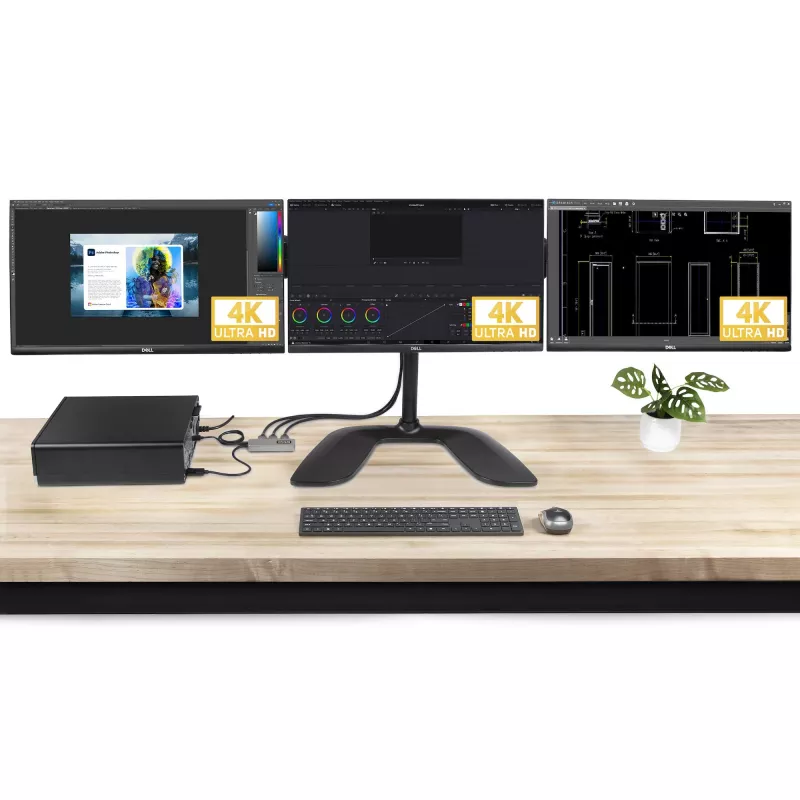 StarTech.com 3 prievadų MST šakotuvas – DisplayPort į 3x HDMI, trys 4K 60Hz monitoriai, DP 1.4 kelių monitorių vaizdo adapteris, 30 cm įmontuotas kabelis, maitinamas per USB, tik Windows