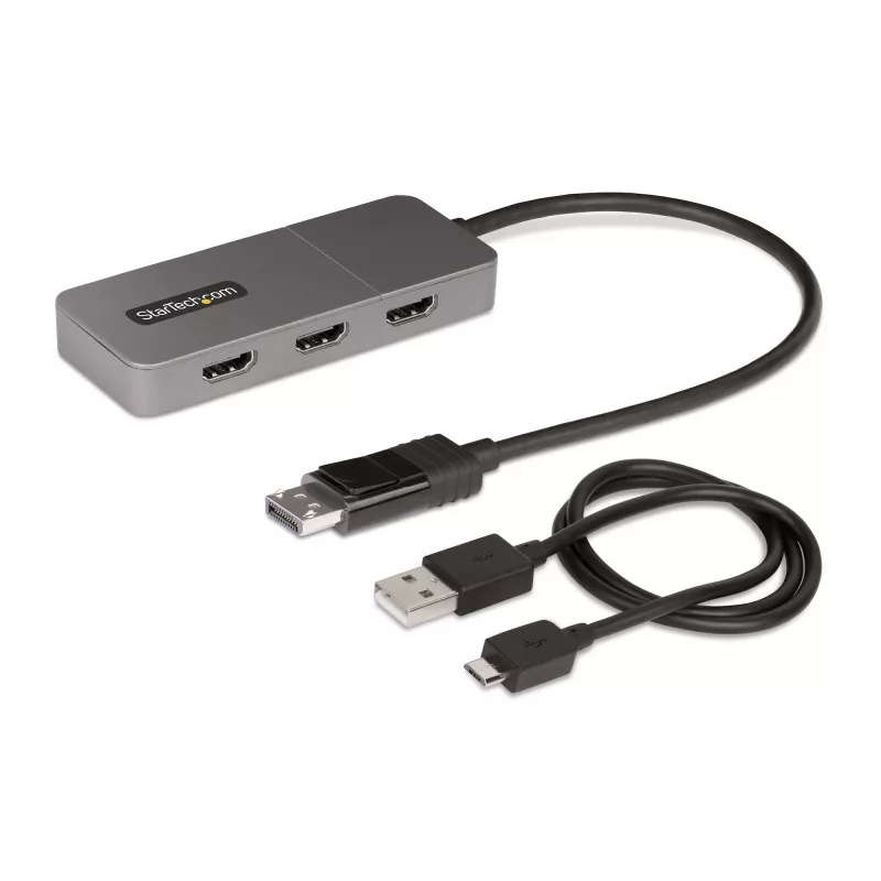 StarTech.com 3 prievadų MST šakotuvas – DisplayPort į 3x HDMI, trys 4K 60Hz monitoriai, DP 1.4 kelių monitorių vaizdo adapteris, 30 cm įmontuotas kabelis, maitinamas per USB, tik Windows