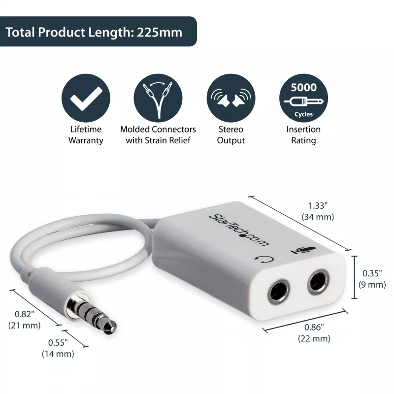Adapteris ausinėms StarTech.com White 3,5 mm 4 pozicijų į 2x 3 pozicijų M/F