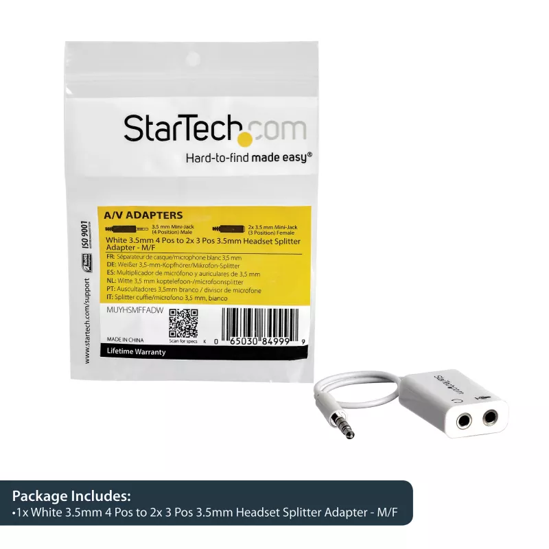 Adapteris ausinėms StarTech.com White 3,5 mm 4 pozicijų į 2x 3 pozicijų M/F
