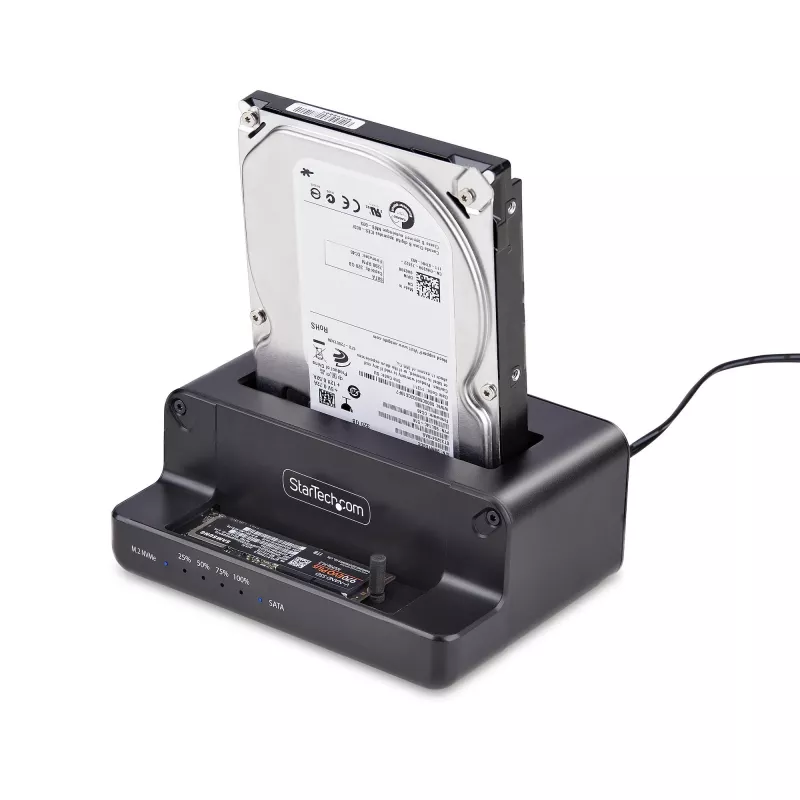 StarTech.com M.2 NVMe į 2,5/3,5 col. SATA diskų kopijavimo įrenginys, dviejų lizdų nepriklausomas SSD klonavimo / diskų dokas, dvikryptis NVMe į SATA / SATA į NVMe, iki 27 GB/min, TAA